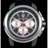 Two gentleman's quartz designer wristwatches by Maserati, one with black dial, stainless steel case,