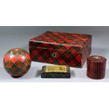 A late 19th Century Tartanware rectangular workbox in the Stuart Tartan, the interior advertising "