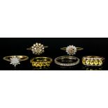 Six 9ct gold mounted gem set rings (gross weight 15 grammes)