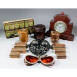 A collection of automobile related items, including a copper spirit burner in leather case, an