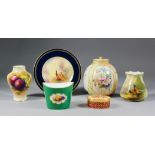 Six pieces of Royal Worcester bone china, comprising - small vase painted with pheasants by James