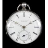 A Victorian silver cased lever pocket watch by Samuel Quilliam of Liverpool, No. 6666, the white