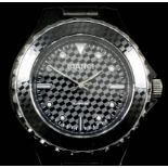 A gentleman's quartz designer wristwatch by Roberto Bianci, the grey chequered dial with chrome