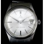 A gentleman's Tudor stainless steel cased "Oyster Date" wristwatch, the silvered dial with silver