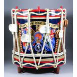 A 20th Century regimental side drum "The Queen's Own Royal West Kent Regiment" decorated with the