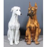 Two 20th Century Italian pottery models of seated dogs - Greyhound 28.5ins high and Great Dane 32ins
