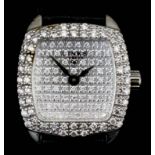 A modern lady's Links silver cased wristwatch, the square dial and bezel pave set with white stones,