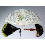 A collection of 19th/20th Century fans - including a mother of pearl and lace fan with painting of a