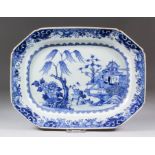 A Chinese blue and white porcelain dish of shaped outline, the centre painted with a landscape