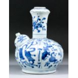A Chinese blue and white porcelain bulbous kendi with domed spout and short cylindrical neck