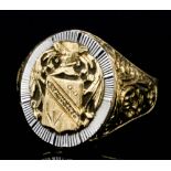 A gentleman's 18ct gold signet ring, the face engraved with Coat of Arms (size W - gross weight 13