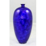 A good Japanese blue cloisonne enamel vase, the body engraved with a dragon, 7.25ins (18.4cm)
