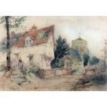 Thomas R. Colman Dibdin (1810-1893) - Watercolour - Country scene with figure by a cottage and