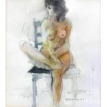 ***David Armitage (born 1943) - Watercolour and pencil - Study of a seated nude woman, 10.75ins x