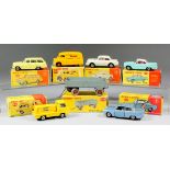 Seven Dinky Toys diecast models, including - a Bedford "Kodak Cameras and Films" van, No. 480, a