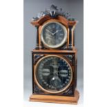 A 19th Century American walnut and ebonised cased mantel clock, the 4.5ins diameter dark finish dial