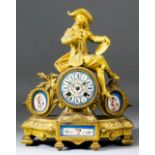 An 19th Century French gilt metal and porcelain mounted mantel clock, No. 18207, the 3ins diameter