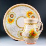 A 1930's Crown Ducal pottery jug, tube lined and decorated with "Rhodian" pattern 3272,10ins high,