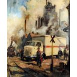 ARR Terence Tenison Cuneo (1907-1996) - Oil painting - American scene with cream Chevrolet truck