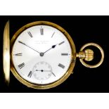 A Victorian 18ct gold half hunting cased keyless lever pocket watch by Buckley for Charles Frodsham,