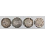 Four half Crowns - William & Mary 1689, William III 1696, Queen Anne 1712 and George IIII 1823, (all