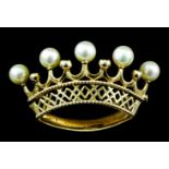 A French 18k gold mounted and pearl Coronet pattern brooch, 40mm (gross weight 4.3 grammes), and a