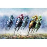***Anthony Veccio (born 1949) - Oil painting - Horse racing scene, canvas 24ins x 36ins, signed,