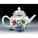 A Chinese Export porcelain spherical shaped tea pot and cover enamelled in "Famille Rose" palette