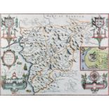 John Speed (1552-1629) - Coloured engraving - Map of "Merionethshire Defcribed 1610" - with plan