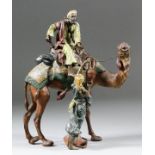 Franz Bergmann (1861-1936) - Cold painted bronze - Camel Rider Receiving Water, 8.25ins high,