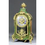A late 19th Century French green tortoiseshell, Boulle and gilt metal mounted mantel clock by Japy