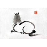 Chinese School - Black ink - Study of a recumbent horse, 8.5ins (21.5cm) x 13ins (33cm), with red