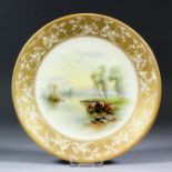 An early 20th Century Royal Worcester bone china cabinet plate painted by John Stinton with cattle