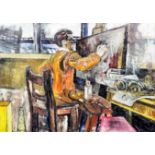 ARR John Randall Bratby (1928-1992) - Oil painting - "Albert Herbert in R.C.A. Interior", board 32.