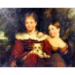 Style of Thomas Beach (1738-1806) - Oil painting - Shoulder length portrait of two children and dog,