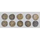 Ten Henry III (1216-1272) hammered silver long cross pennies, various varieties, approximately 17-