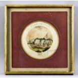 A 19th Century circular cut paper and watercolour view of a house concealing a portrait of