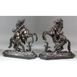 A pair of late 19th Century French green/brown patinated bronze figures of Mali horses after