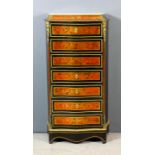 A late 19th Century French red tortoiseshell Boulle ebonised and brass mounted upright secretaire of
