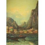 Early 20th Century Continental school - Oil painting - Italian harbour scene, canvas 27ins x 19.