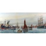 Charles Edward Dixon (1872-1934) - Watercolour - "Below Greenwich", 10ins x 21.25ins, signed, titled