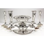 A George V silver circular tazza, the reeded rim with pierced scroll and swag ornament, on