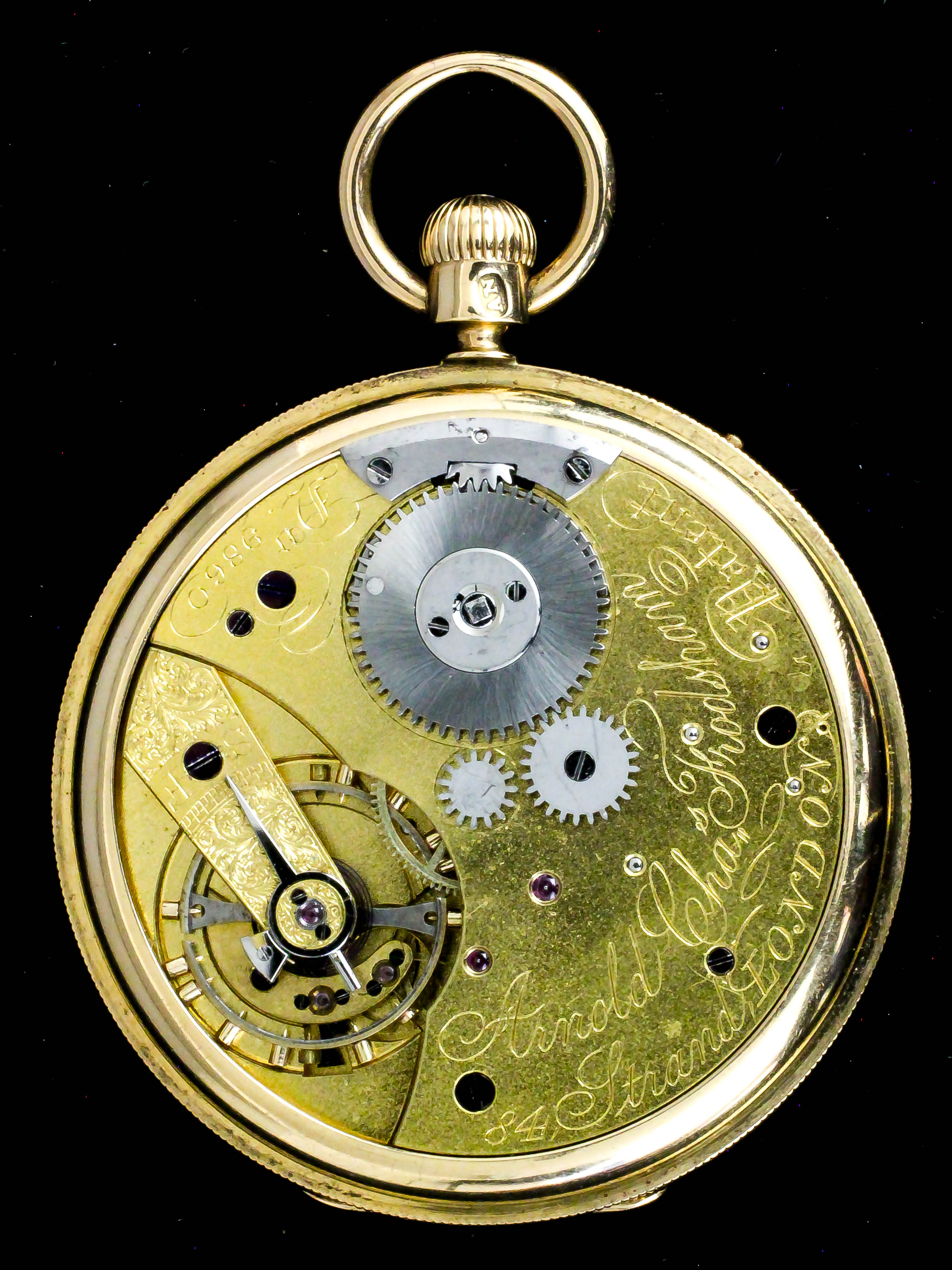 A Victorian 18ct gold half hunting cased keyless pocket watch made by Adolph Nicole for Arnold & - Image 2 of 2