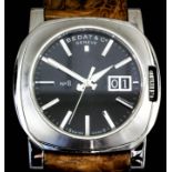 A gentleman's Bedat & Co. "No. 8" stainless steel cased wristwatch, serial No. 1329, the black