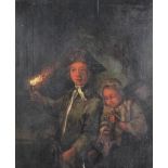 School of Godfried van Schalcken (1643-1796) - Oil painting - Night scene with young boy holding a