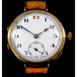 An early 20th Century gentleman's Herald 9ct gold cased manual wind wristwatch, the white enamel