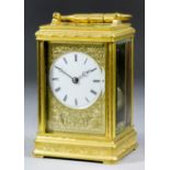 A 19th Century French carriage clock, No. 11108, the 2.25ins diameter white enamel dial with Roman