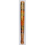 A 19th Century turned wood truncheon, painted with Westminster Portcullis and chains over royal coat