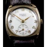 A gentleman's Majex 9ct gold cased wristwatch, the cream dial with gilt Arabic numerals and