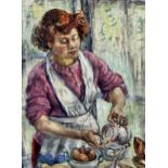 ***Dorothy Duval (1917-?) - Two oil paintings - "French Housewife" - Portrait of lady baking,